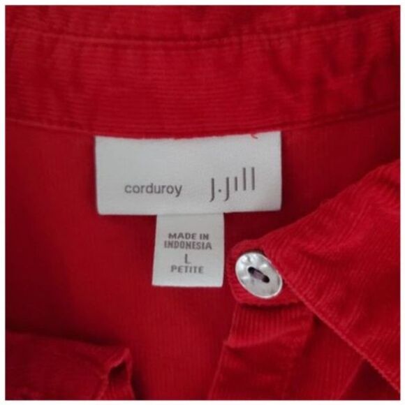 J Jill Red Corduroy Shacket Jacket Top Side Pockets Button-Up Sz LP Layer Cozy - Picture 7 of 9